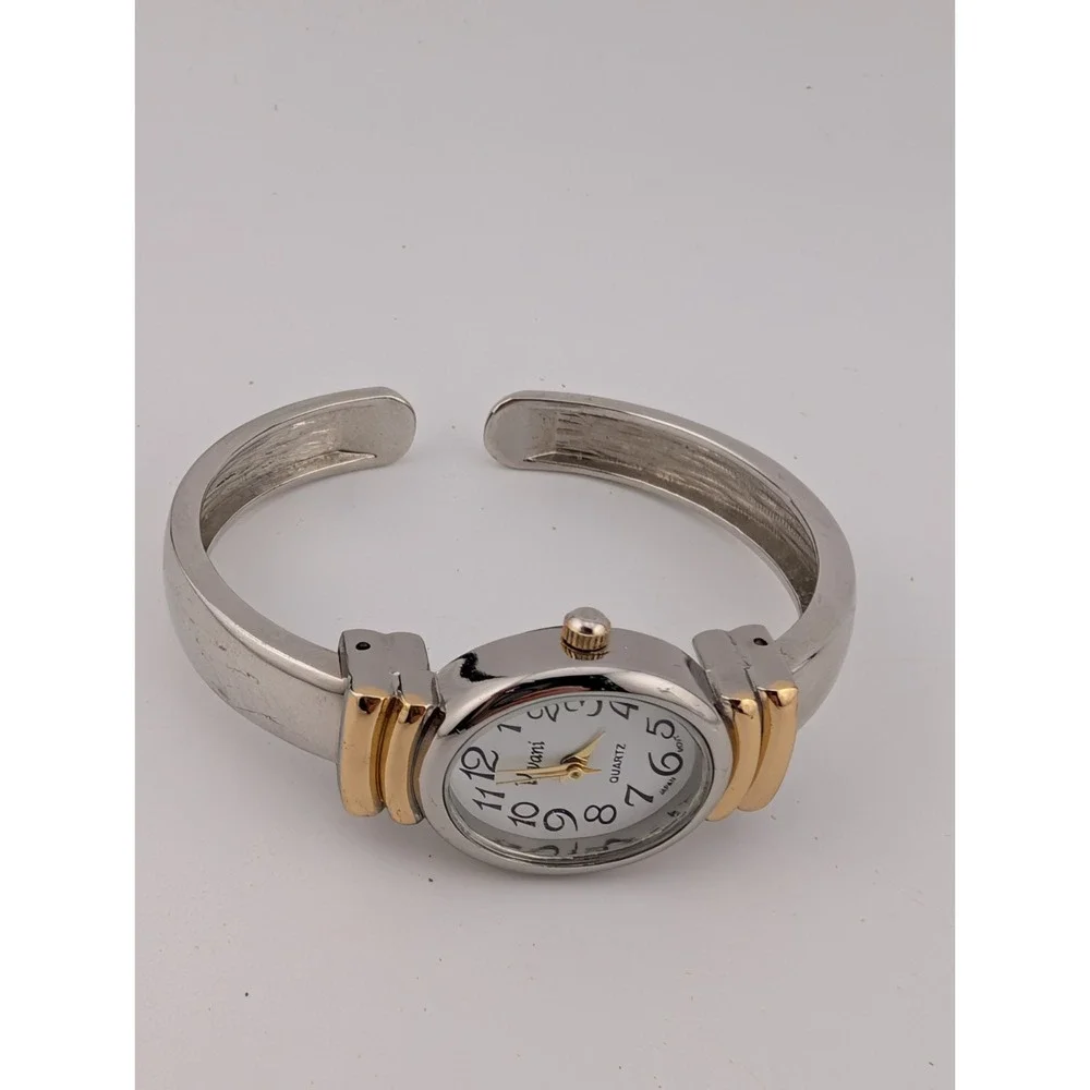 Vivani Watch Women 21mm‎ Case Two Tone Hinge Bangle Band- New Battery